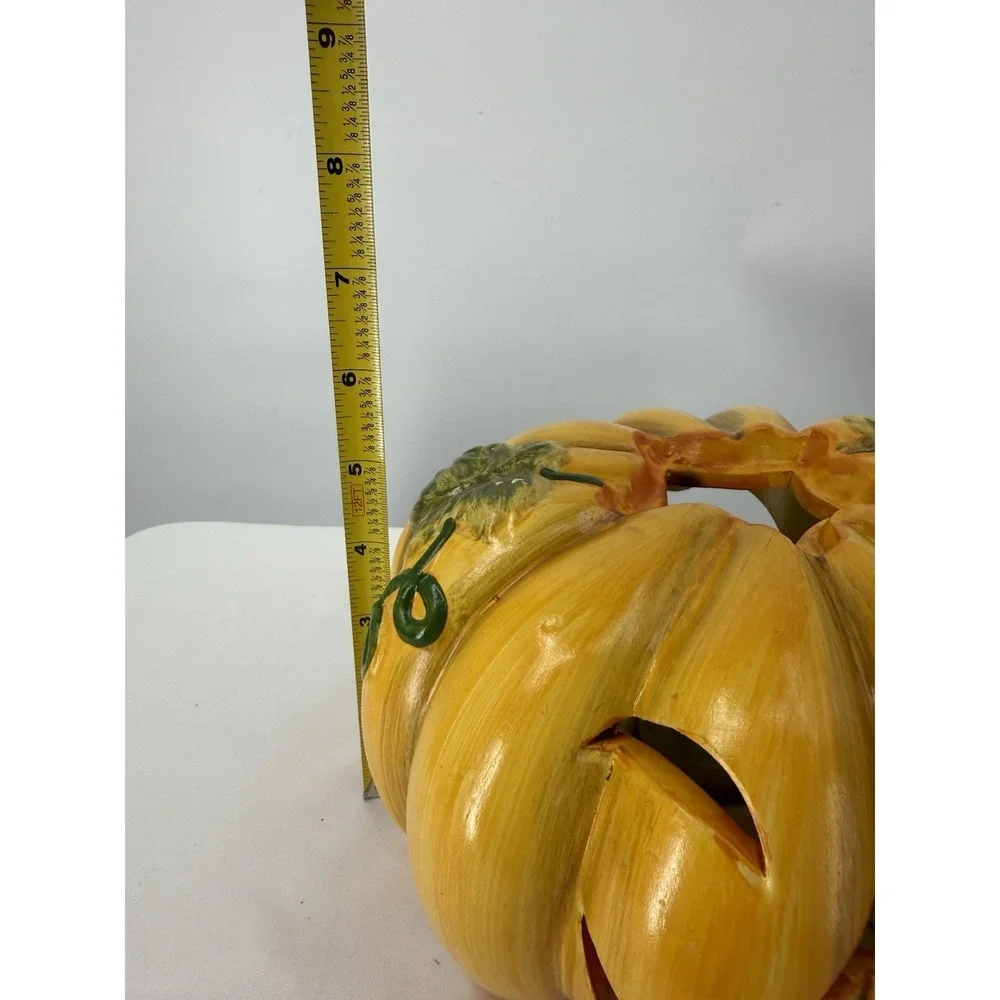 Ceramic Smiling Jack O‎ Lantern Votive Candle Holder Light Orange Color